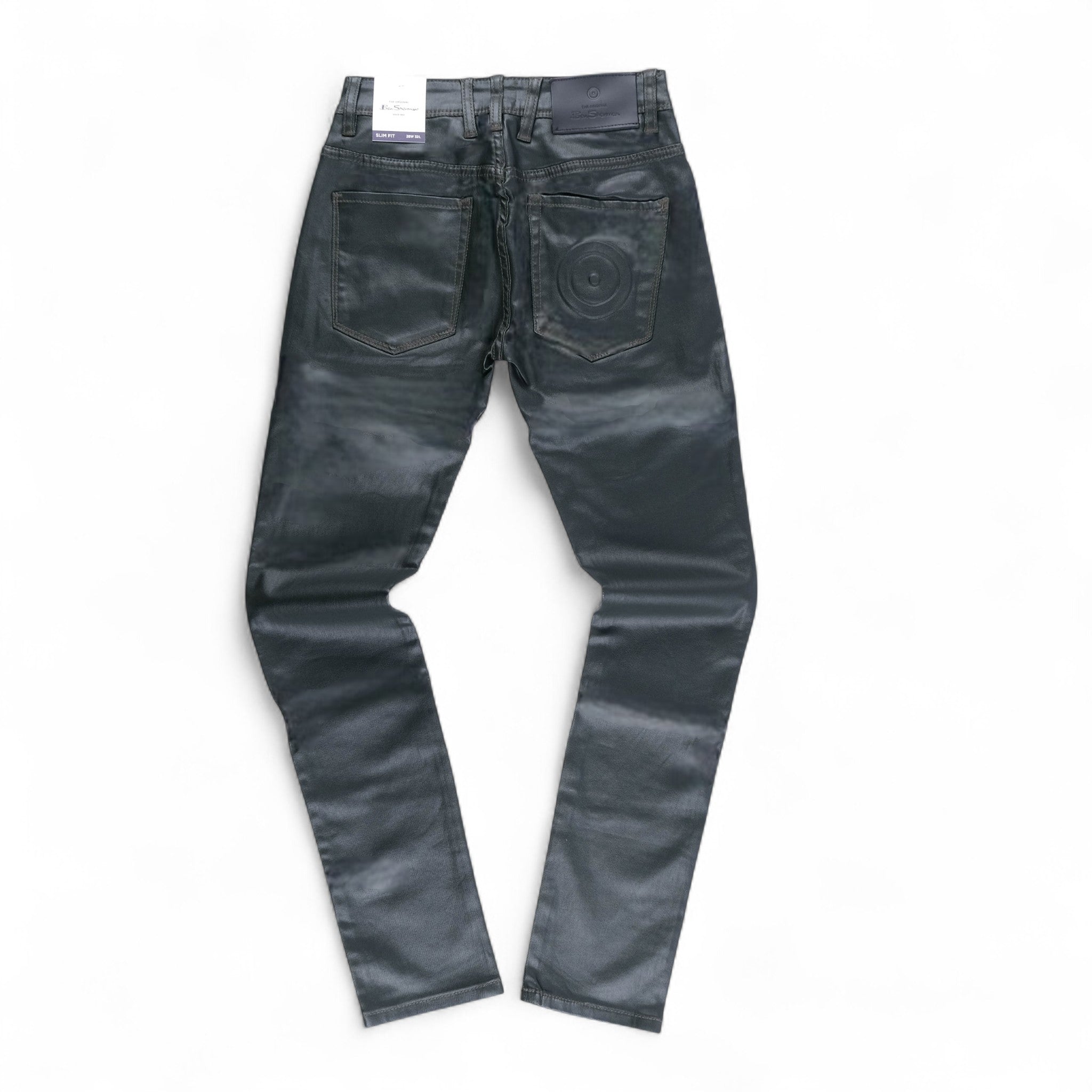 Wax Coated Sheen Slim Fit Jeans (Olive)