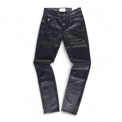 Wax Coated Sheen Slim Fit Jeans (Black)