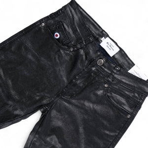Wax Coated Sheen Slim Fit Jeans (Black)