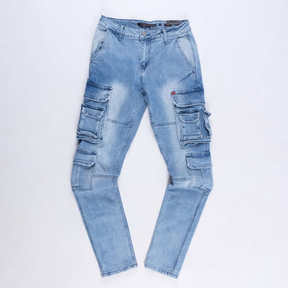 Hoge Slim Cargo Jeans (Blue)