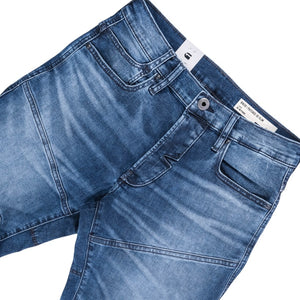 Biker Patched 3D Slim Jeans (Blue)