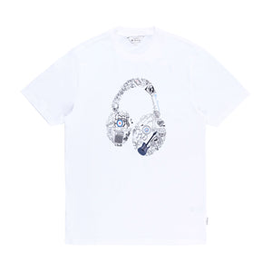 Typography Headphones Crew T-Shirt (White)