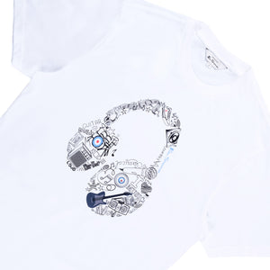 Typography Headphones Crew T-Shirt (White)