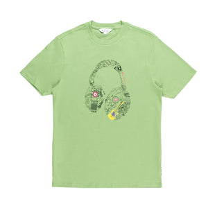 Typography Headphones Crew T-Shirt (Piquant Green)