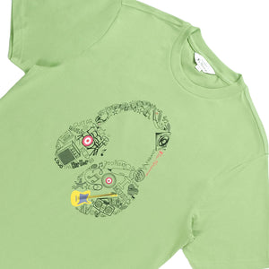 Typography Headphones Crew T-Shirt (Piquant Green)