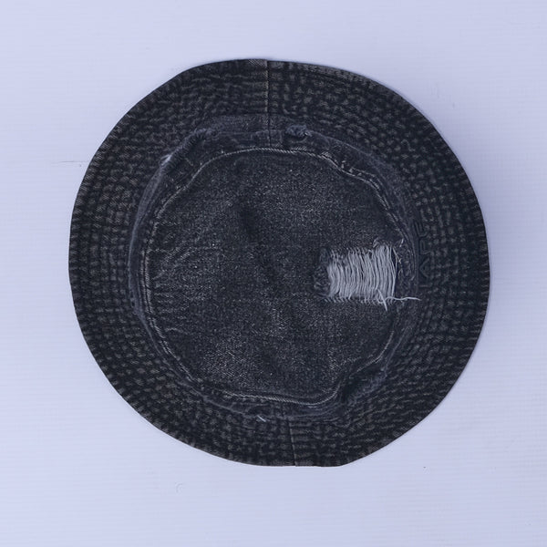 Cassette Ripped Denim Bucket Hat (Black)